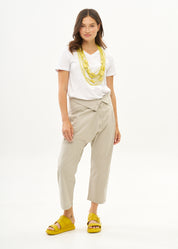 Stone Buttoned Folded Belt Pants