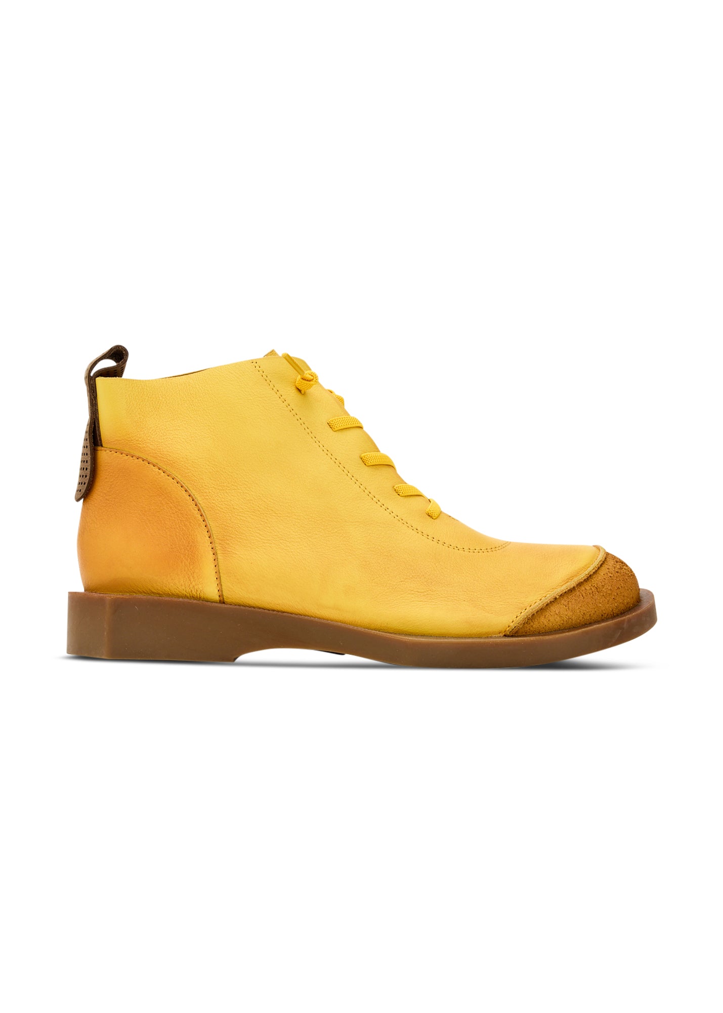 Mustard leather combination high shoes