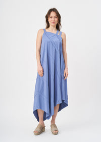 Asymmetrical spaghetti strap dress with blue stitching - 00