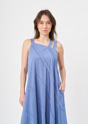 Asymmetrical spaghetti strap dress with blue stitching