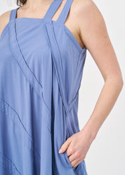 Asymmetrical spaghetti strap dress with blue stitching