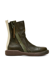 Brown leather comfort boots with reverse zipper