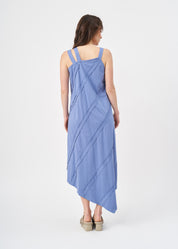 Asymmetrical spaghetti strap dress with blue stitching