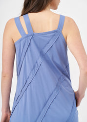 Asymmetrical spaghetti strap dress with blue stitching