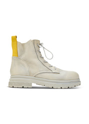 Washed gray leather boots with laces and zipper