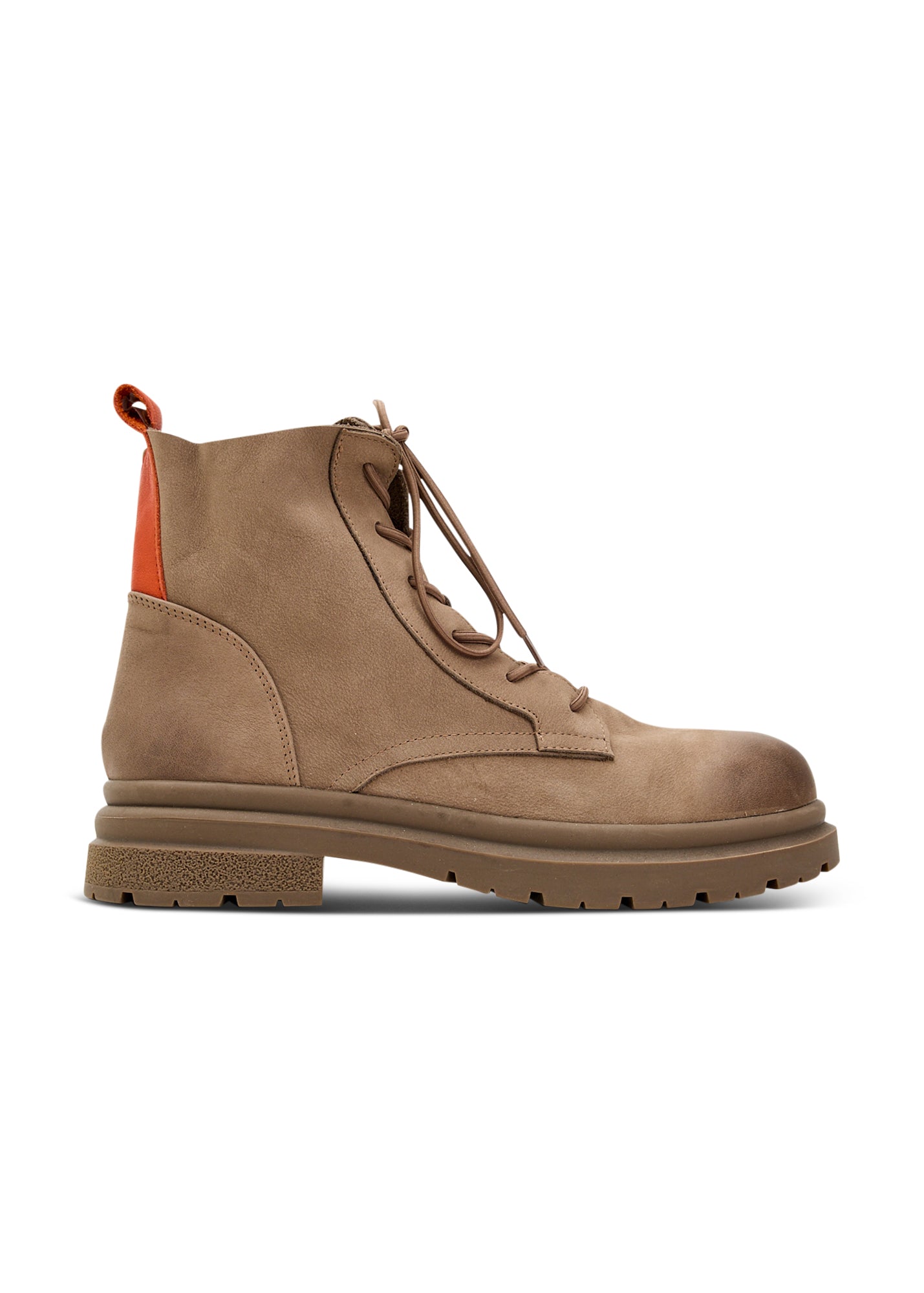 Brown leather boots with laces and zipper