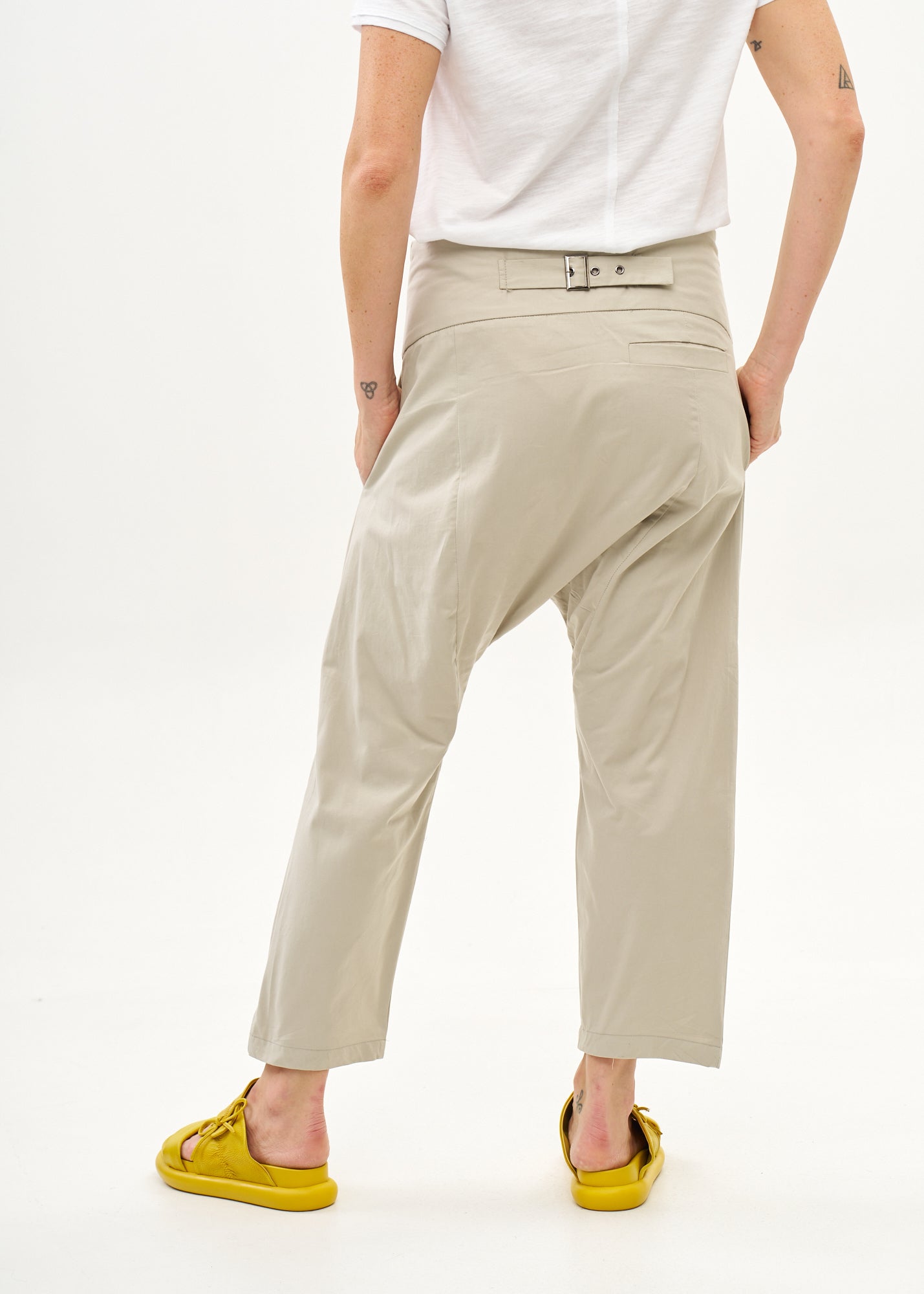 Stone Buttoned Folded Belt Pants