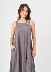 Dark gray asymmetrical spaghetti strap dress with stitching