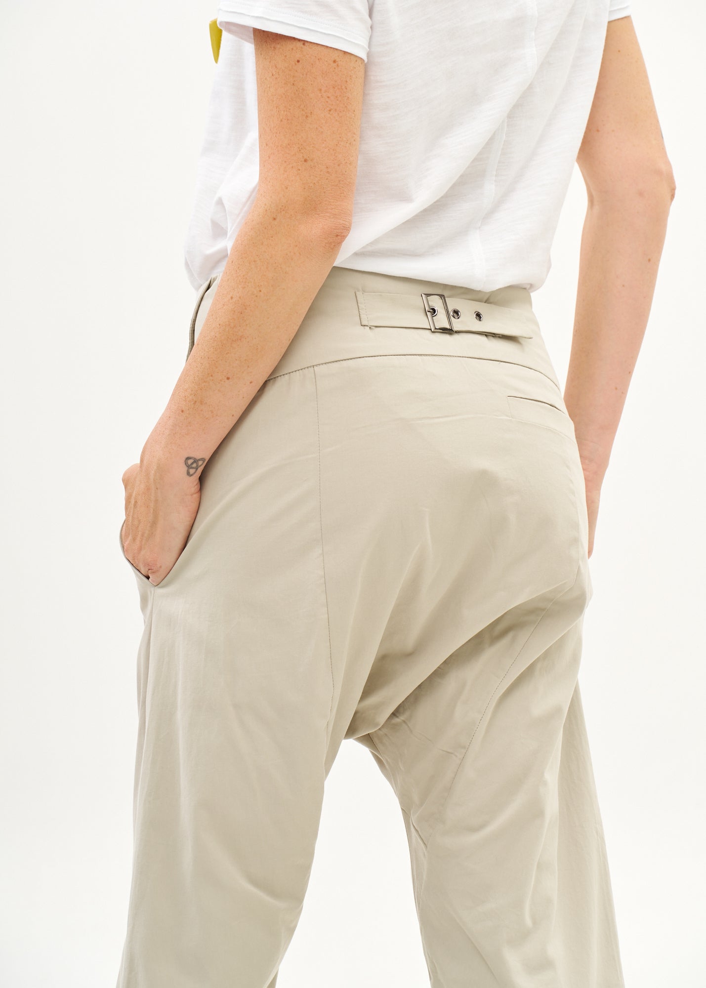 Stone Buttoned Folded Belt Pants