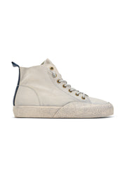 High-top leather shoes with laces in stone color combination