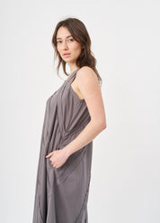 Dark gray asymmetrical spaghetti strap dress with stitching