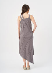 Dark gray asymmetrical spaghetti strap dress with stitching