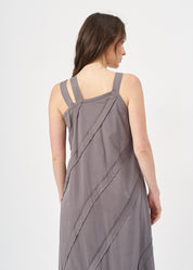 Dark gray asymmetrical spaghetti strap dress with stitching