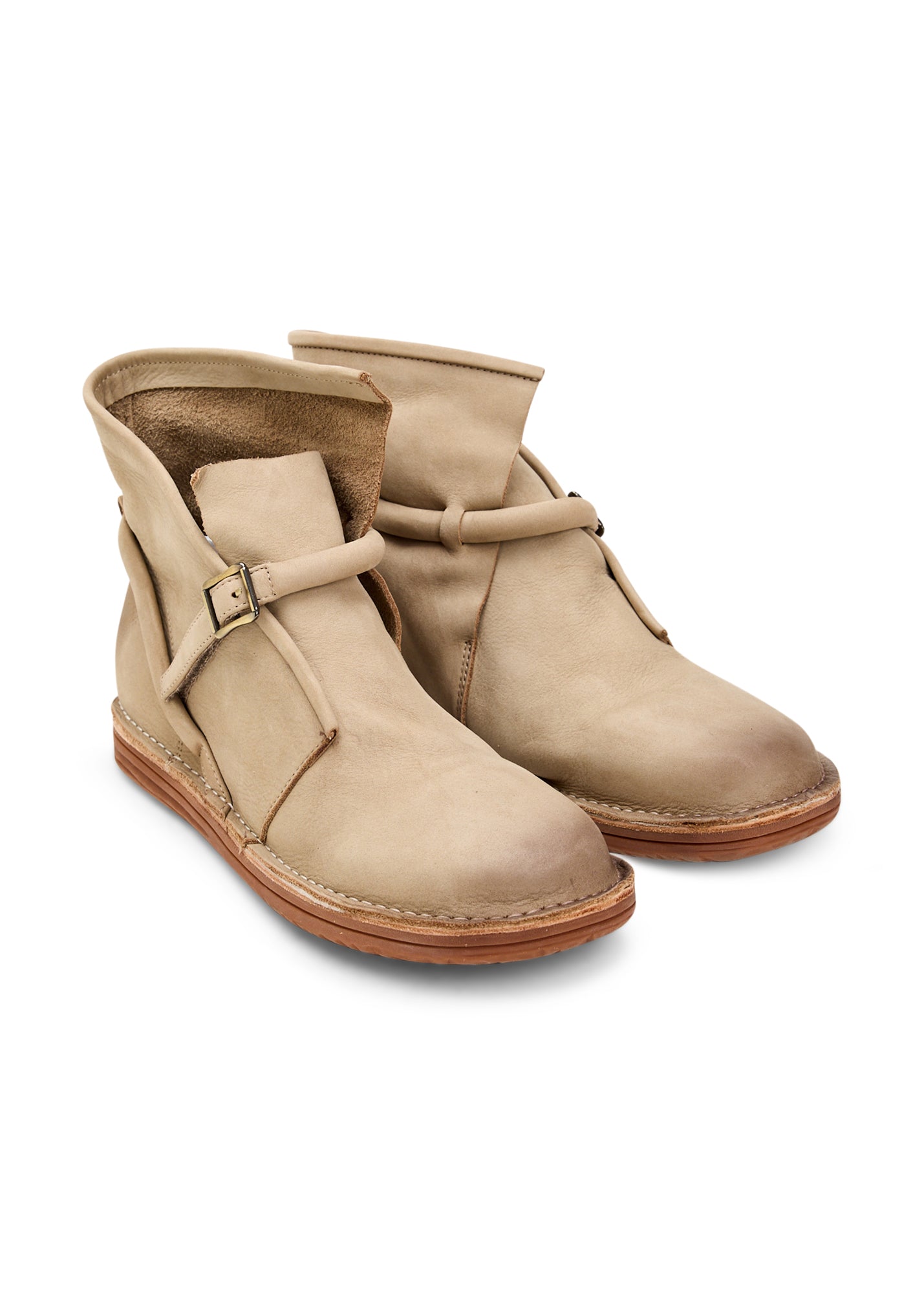 Brown leather comfort shoes with buckle closure