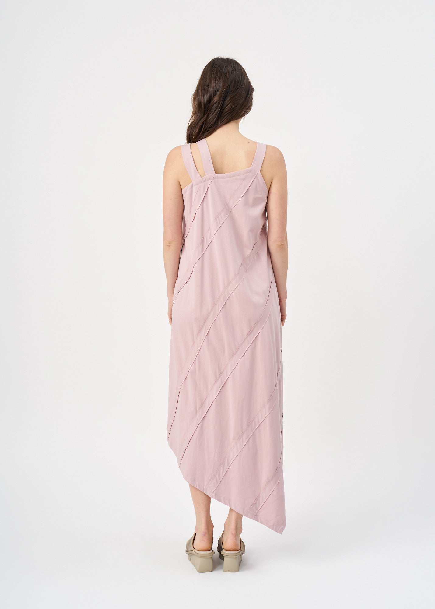 Asymmetrical camisole dress with pink stitching