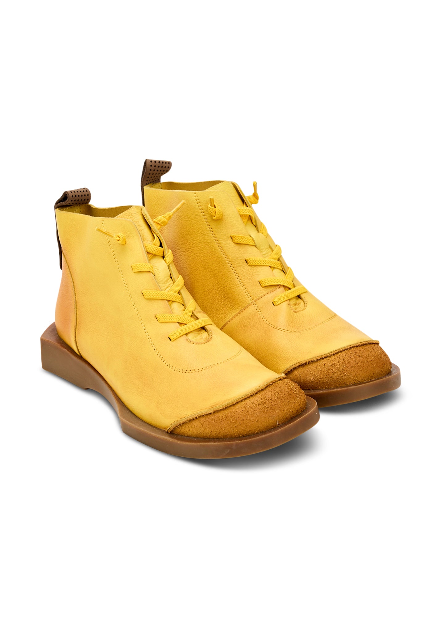Mustard leather combination high shoes