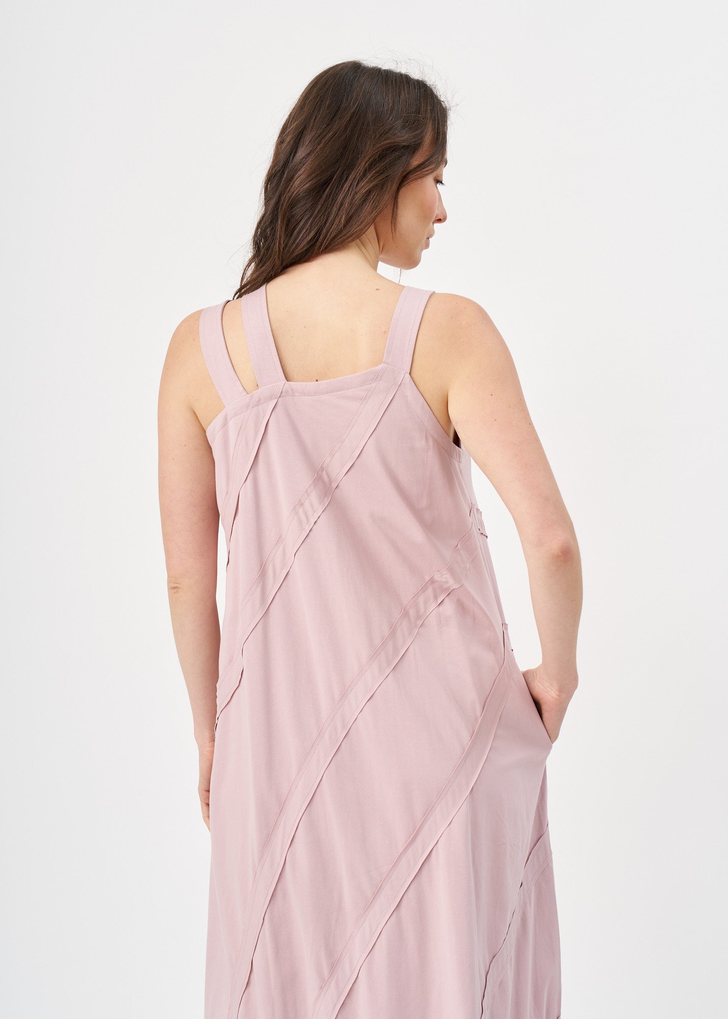 Asymmetrical camisole dress with pink stitching