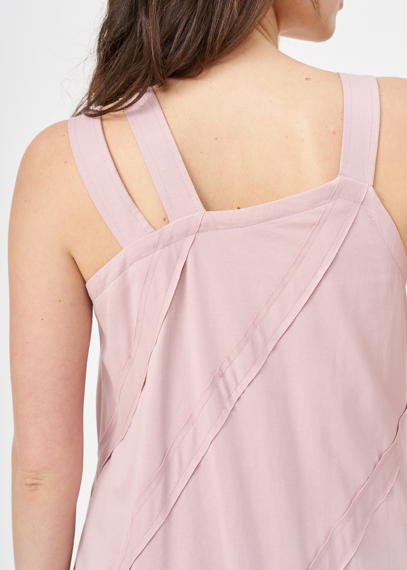 Asymmetrical camisole dress with pink stitching