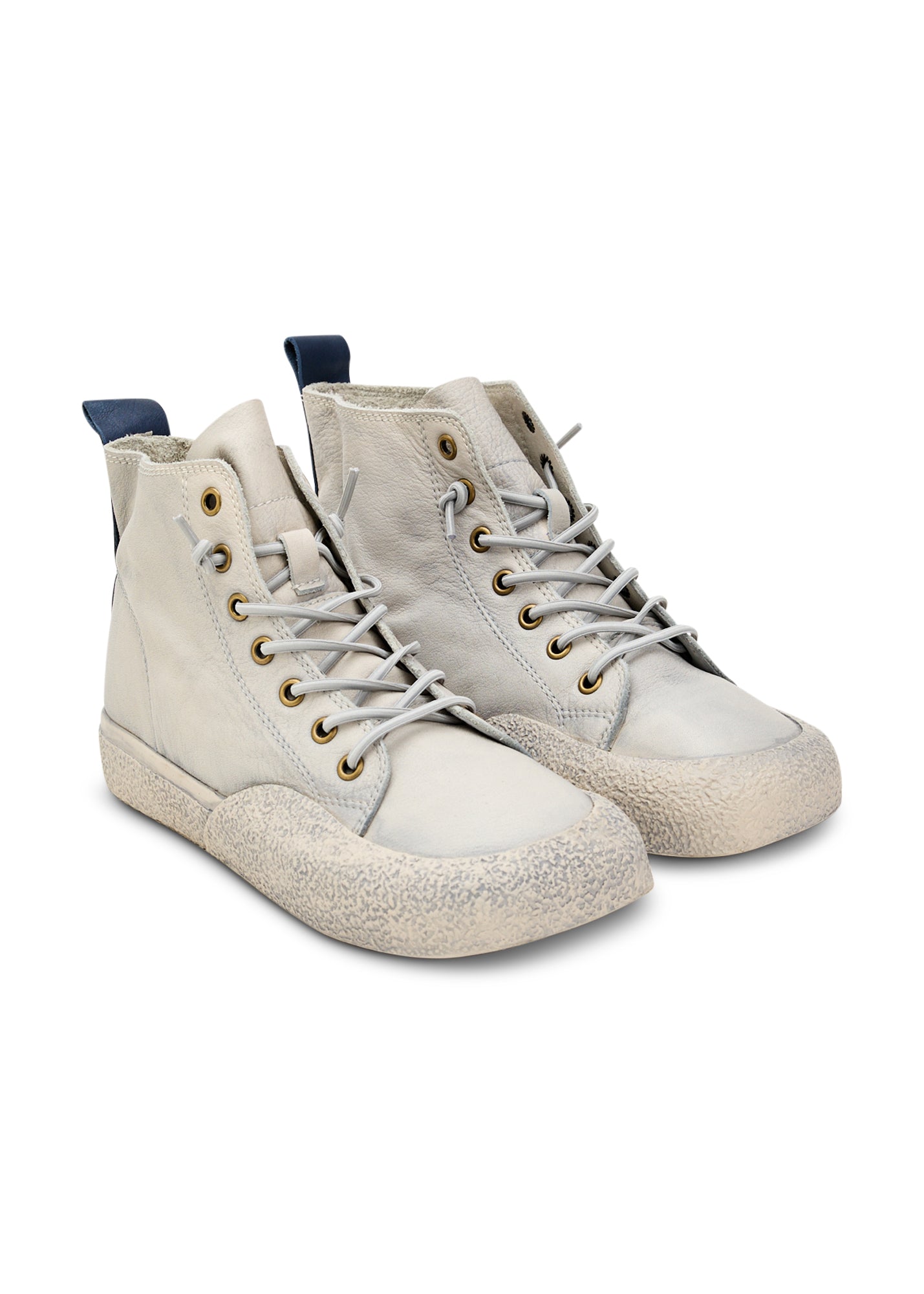 High-top leather shoes with laces in stone color combination