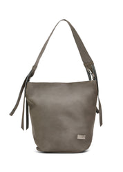 Leather and canvas bucket bag with adjustable strap, gray