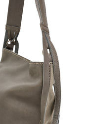 Leather and canvas bucket bag with adjustable strap, gray