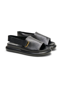 Black Iveca Back Strap Leather Comfort Sandals - 37
