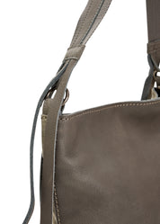 Leather and canvas bucket bag with adjustable strap, gray