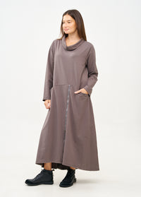 Dark gray turtleneck long sleeve zipper dress - 00