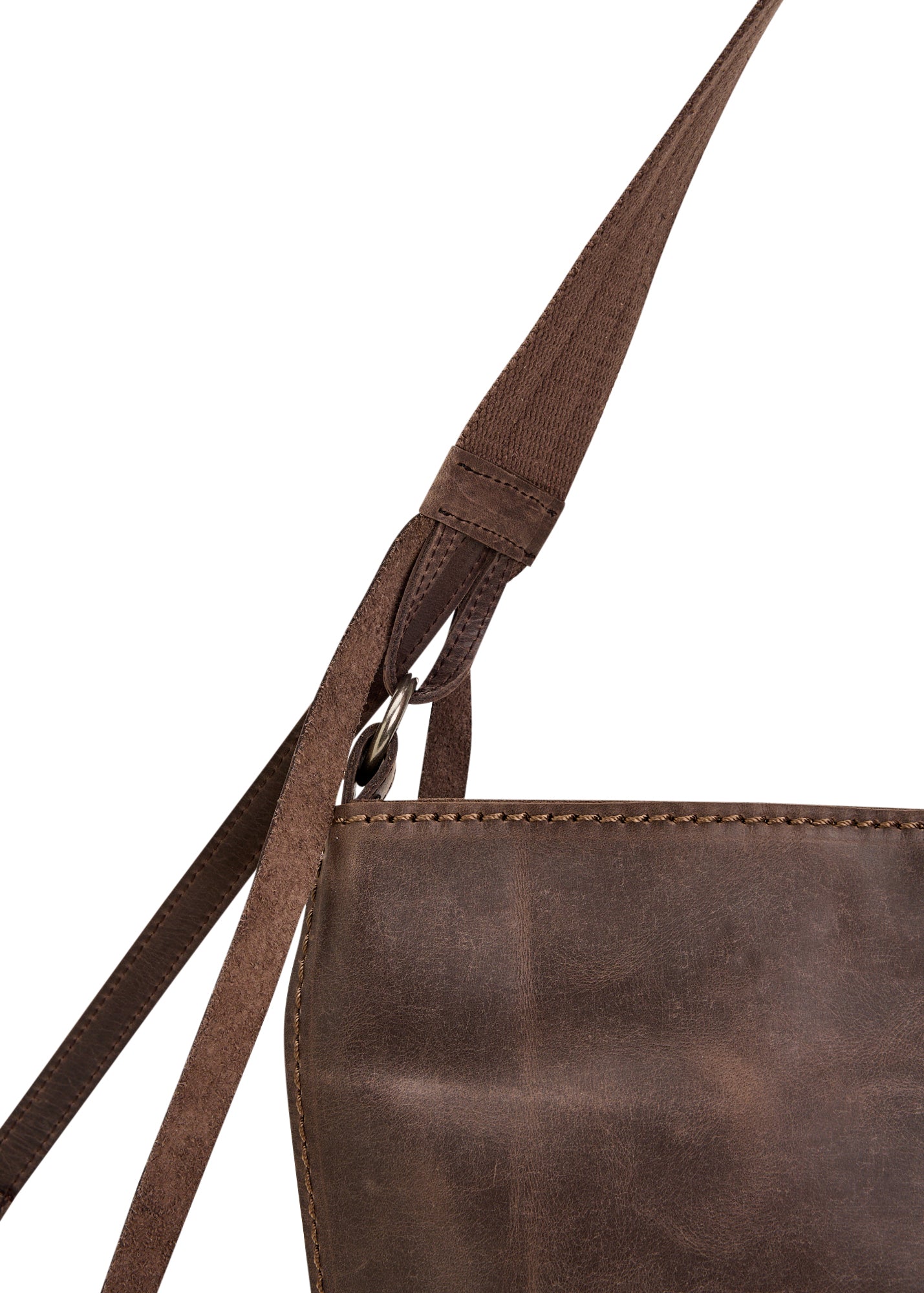 Leather and canvas bucket bag with adjustable strap, brown