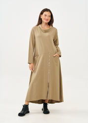 Brown long sleeve turtleneck and zipper dress
