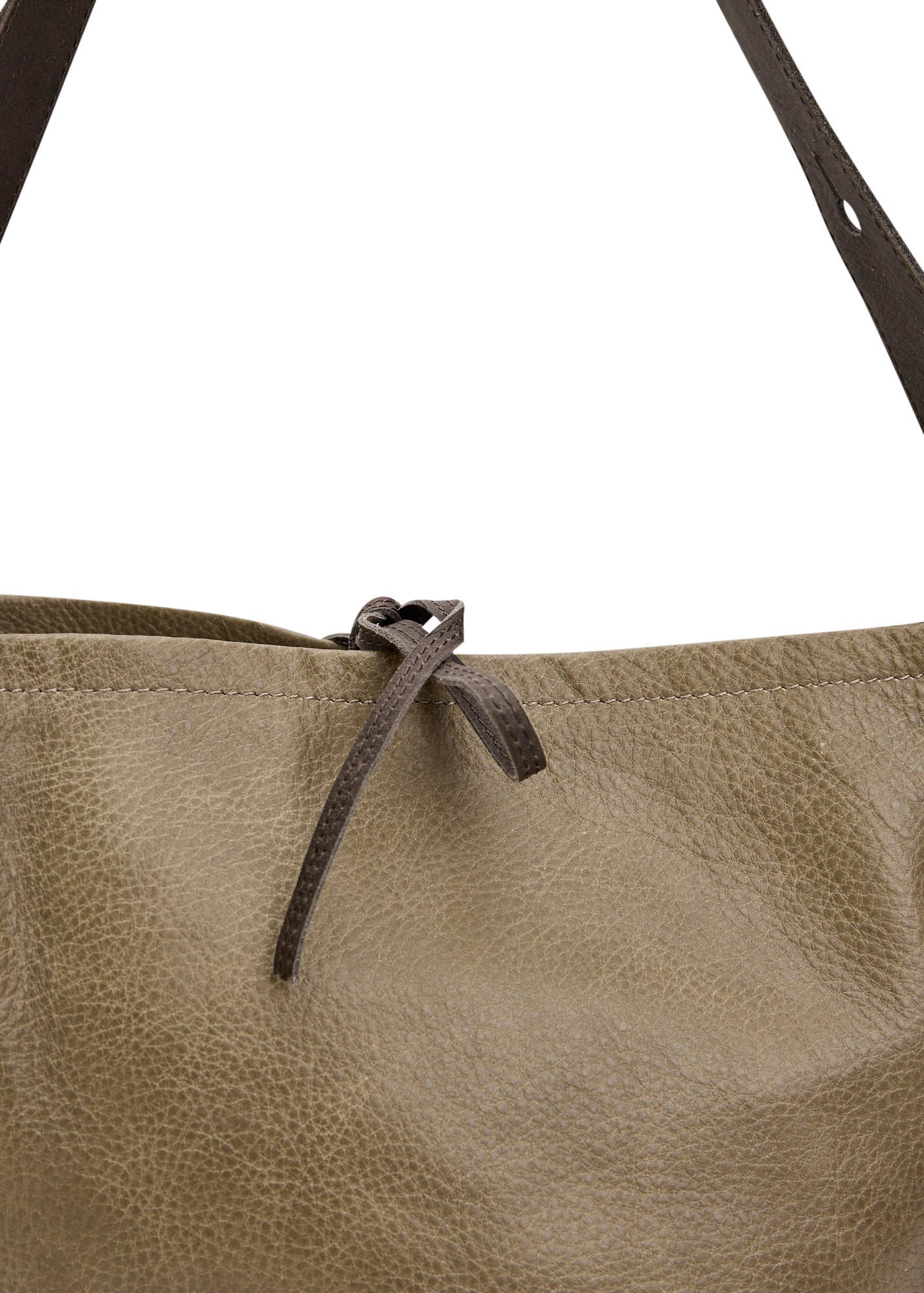 Leather strap bucket bag with stone button