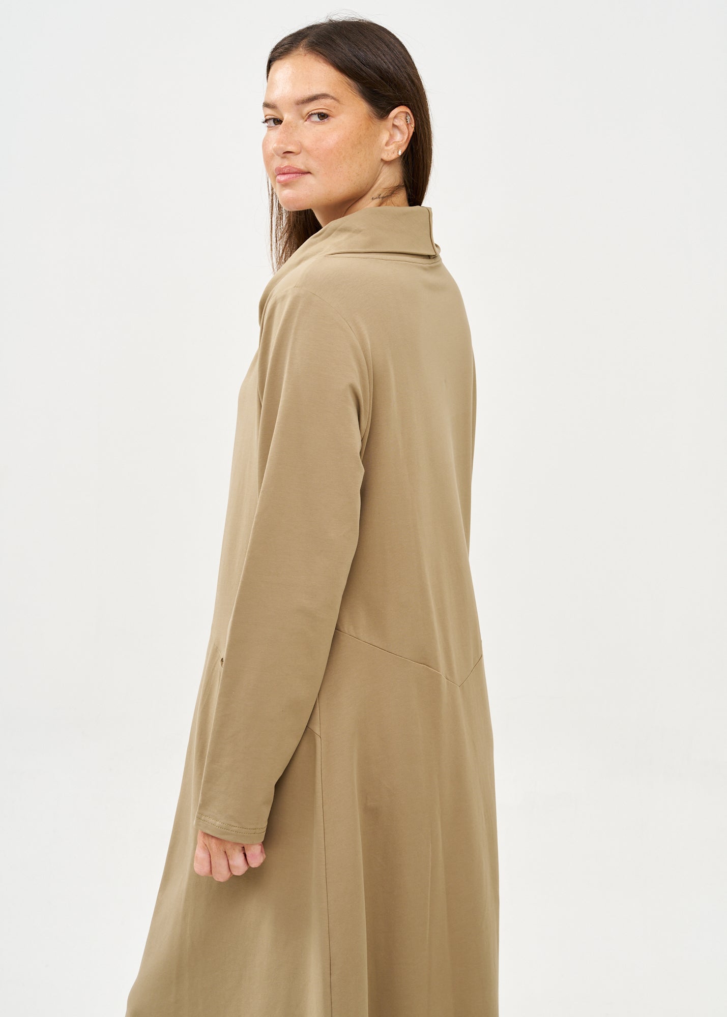 Brown long sleeve turtleneck and zipper dress