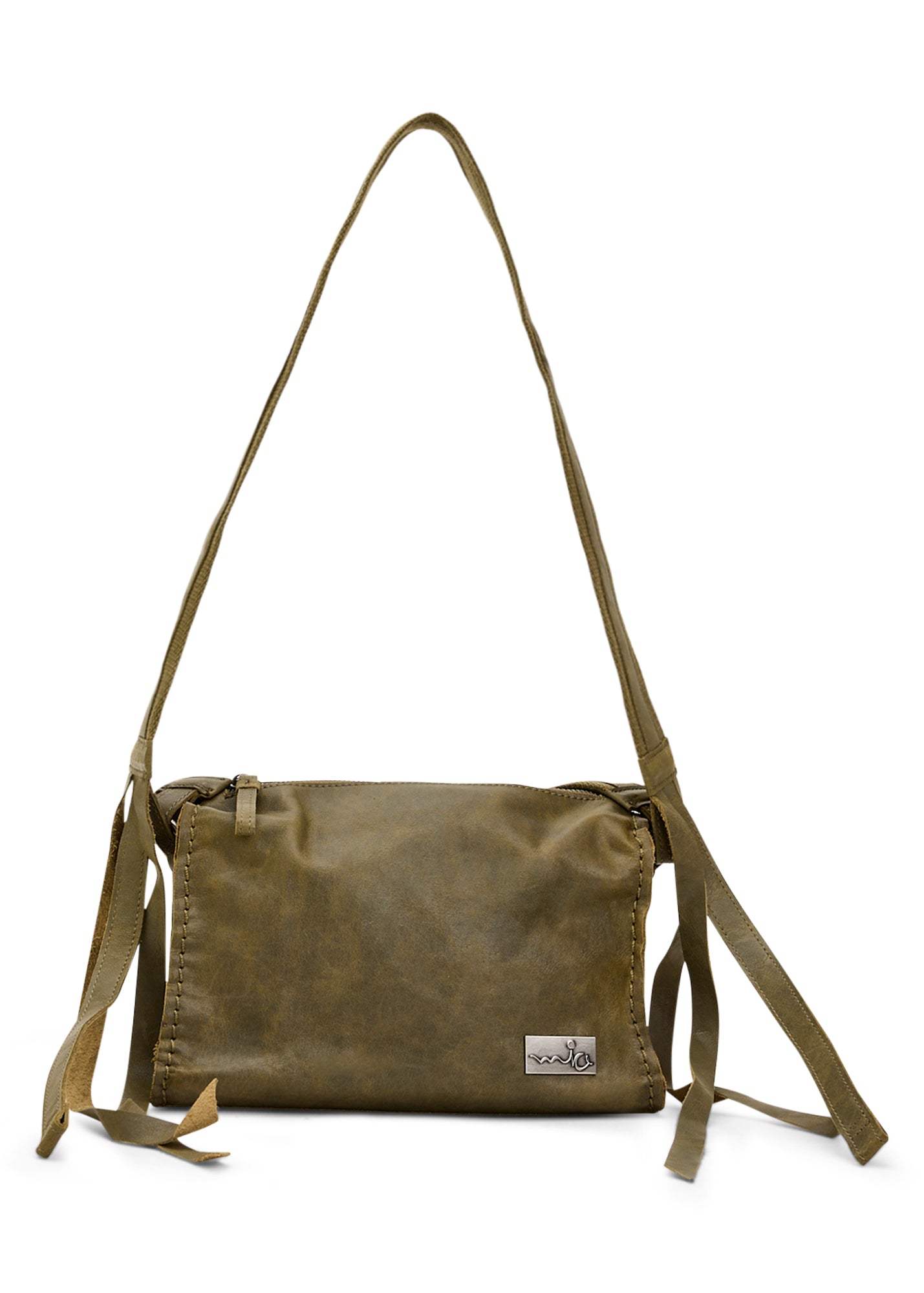 Rectangular leather bag with adjustable strap, brown