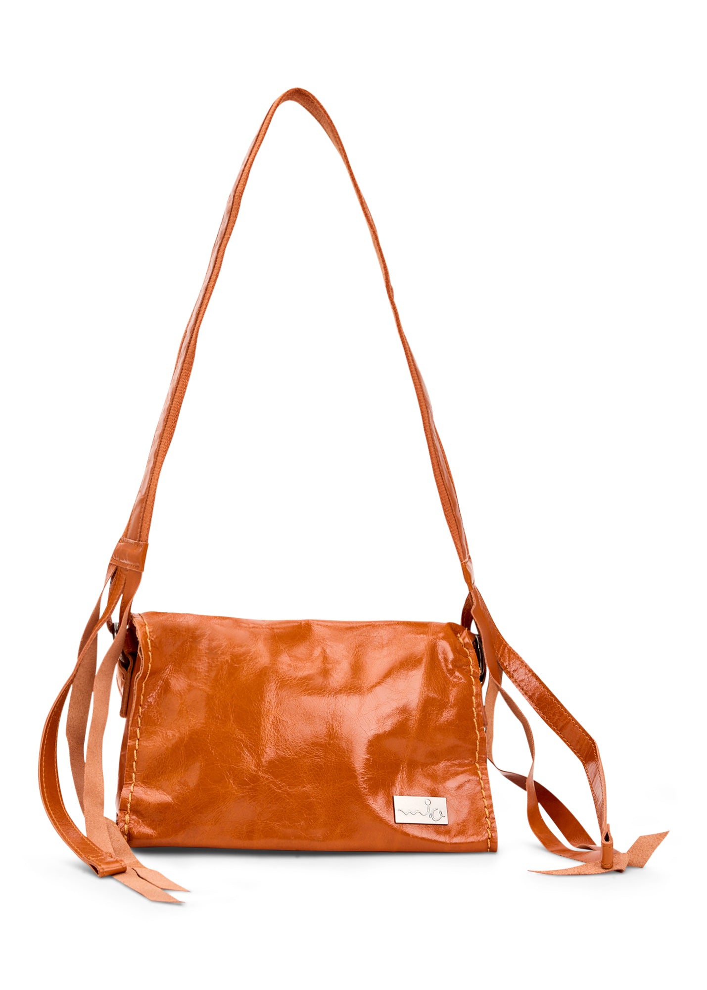Rectangular leather bag with adjustable strap, orange