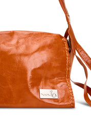 Rectangular leather bag with adjustable strap, orange