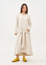 Beige long sleeve tie waist dress