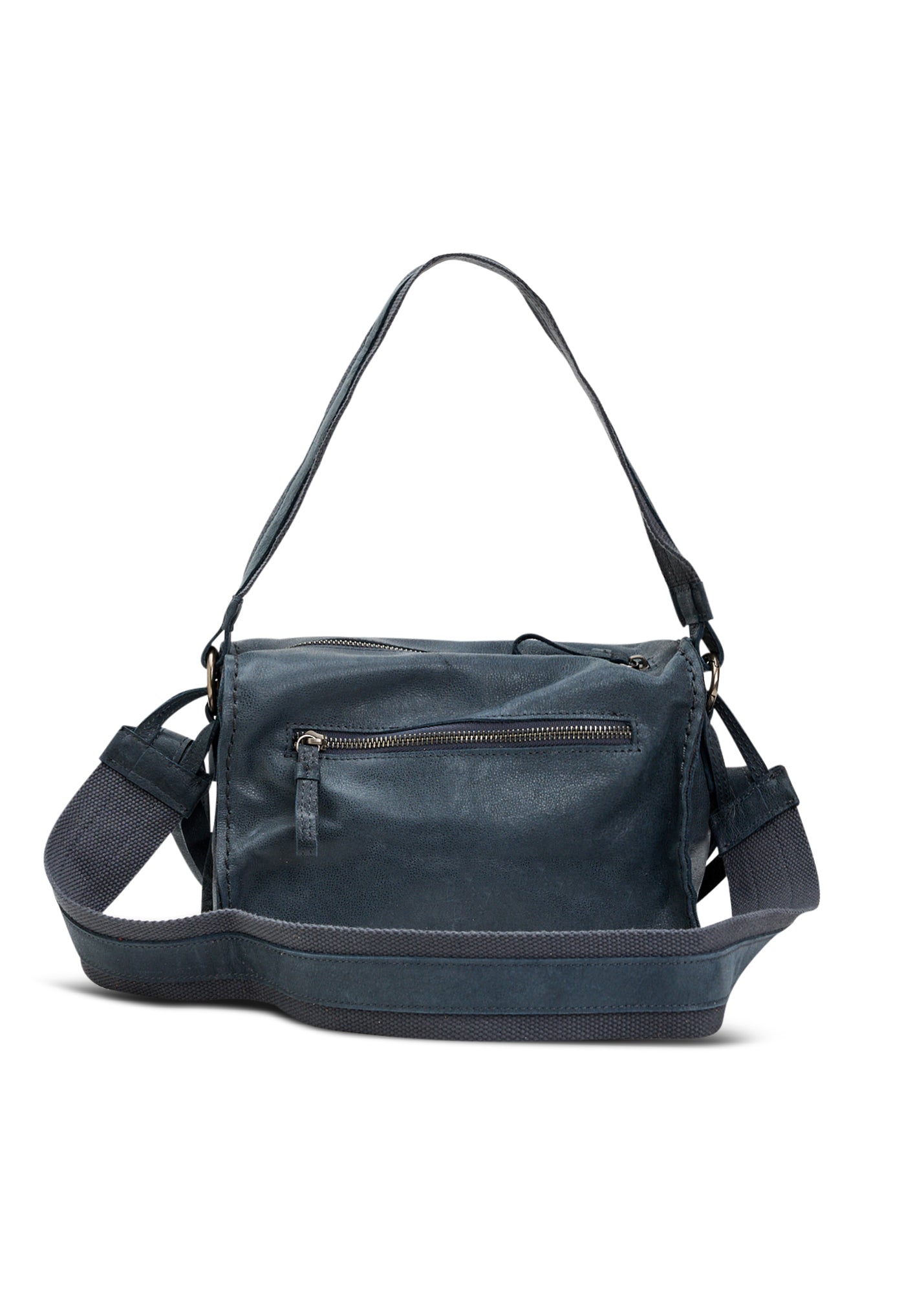 Rectangular leather bag with adjustable strap, blue