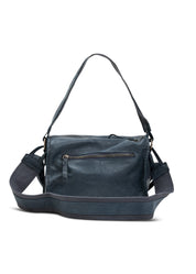 Rectangular leather bag with adjustable strap, blue