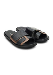 Women's Leather Sandals with Black Color Combination Strap