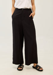 Black linen wide-leg trousers