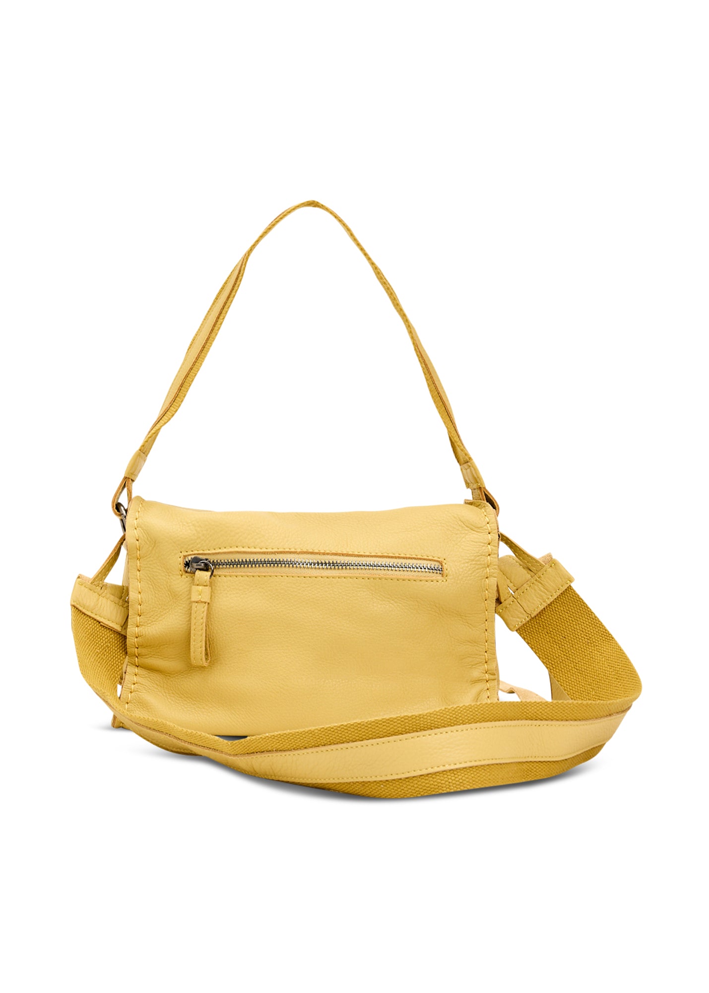 Rectangular leather bag with adjustable strap, yellow