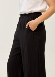Black linen wide-leg trousers