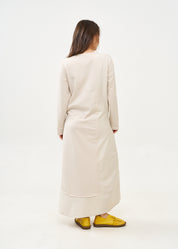 Beige long sleeve tie waist dress