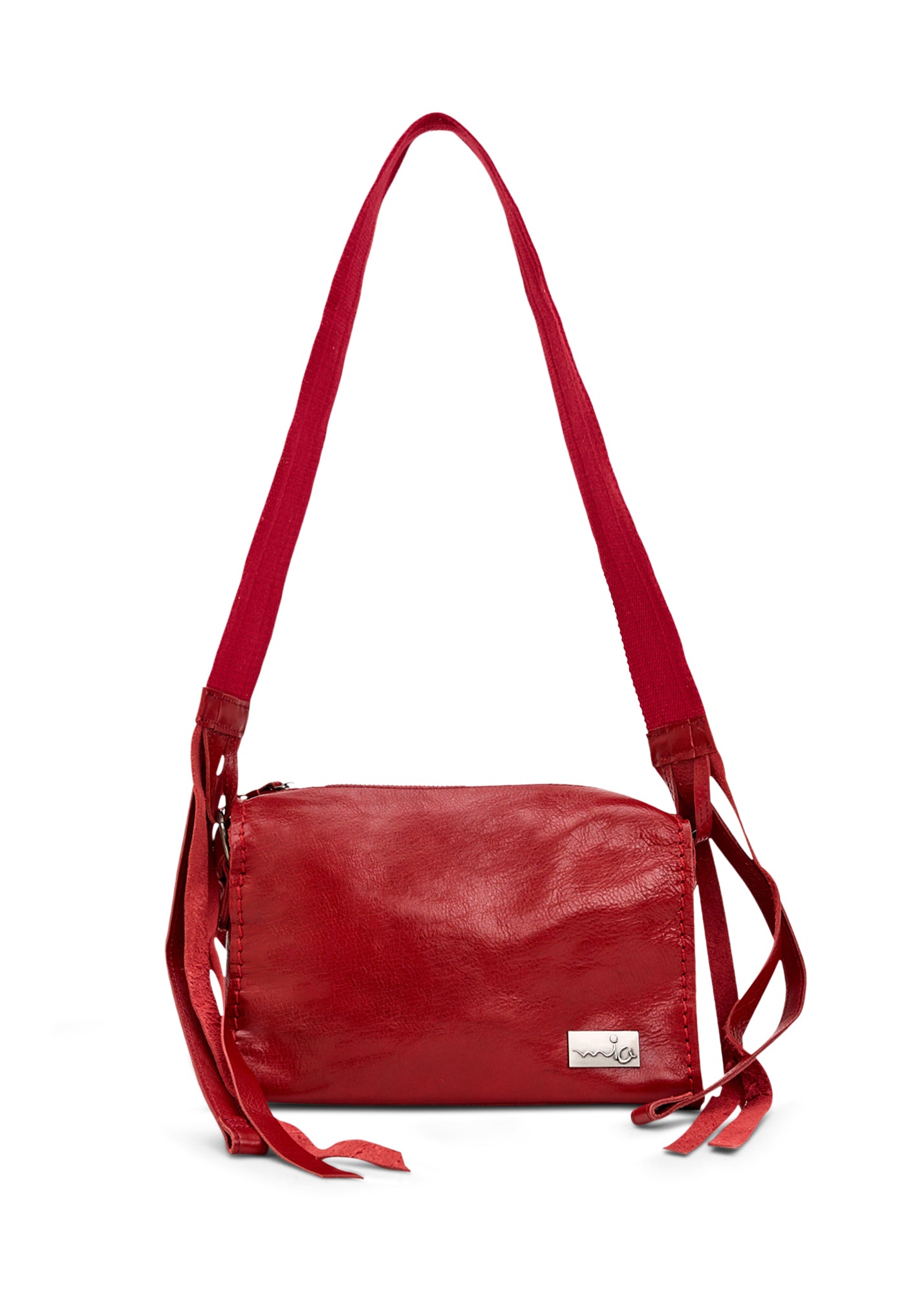 Rectangular leather bag with adjustable strap, red