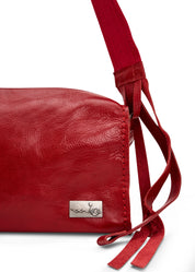 Rectangular leather bag with adjustable strap, red