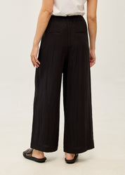 Black linen wide-leg trousers