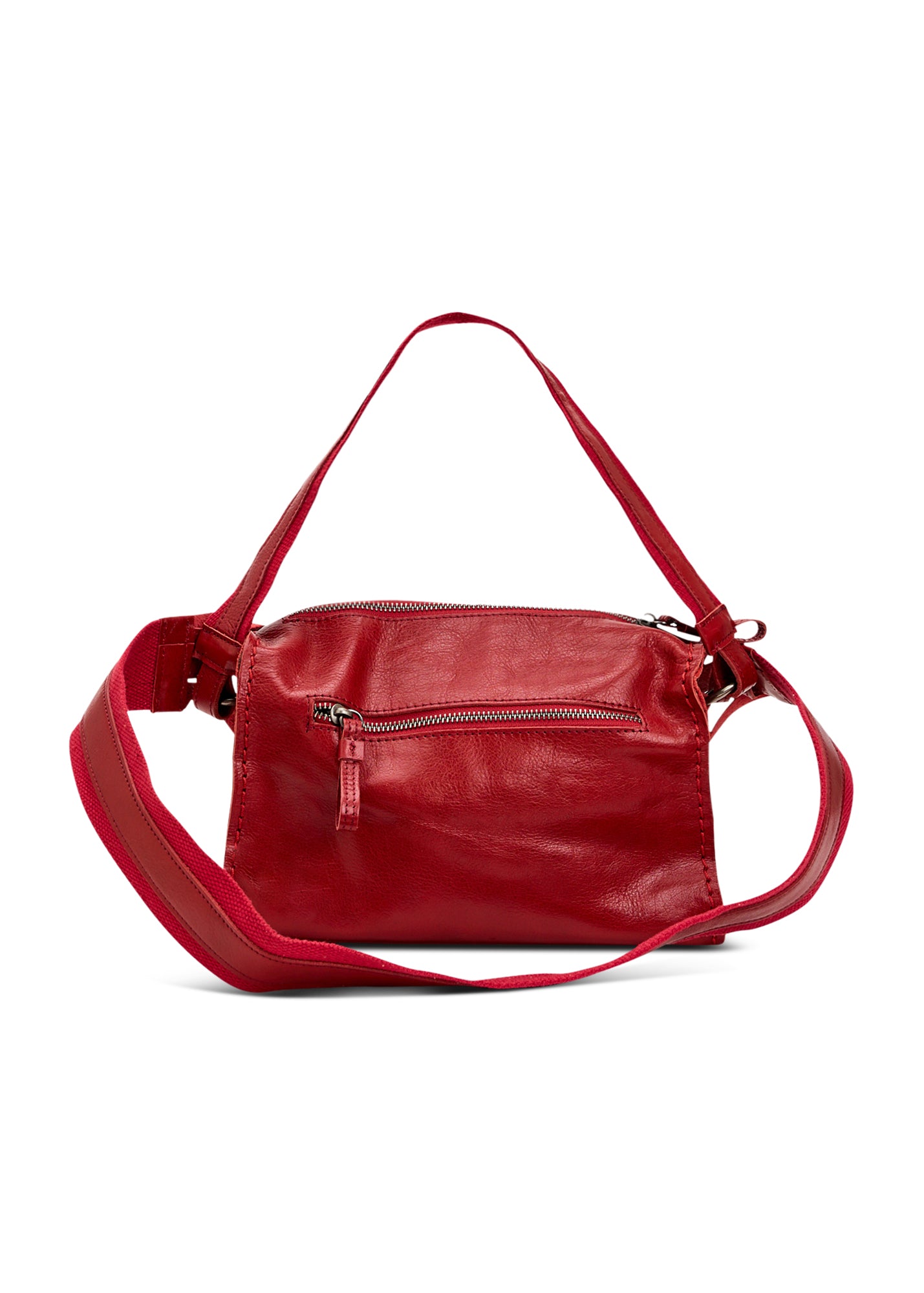 Rectangular leather bag with adjustable strap, red