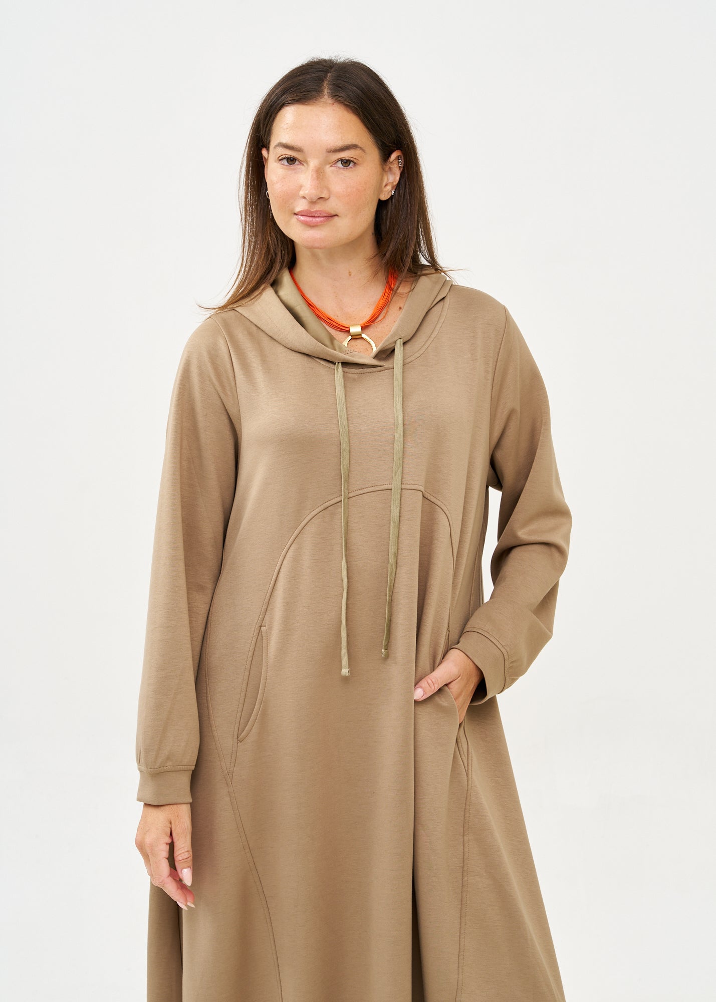 Brown long sleeve hooded dress