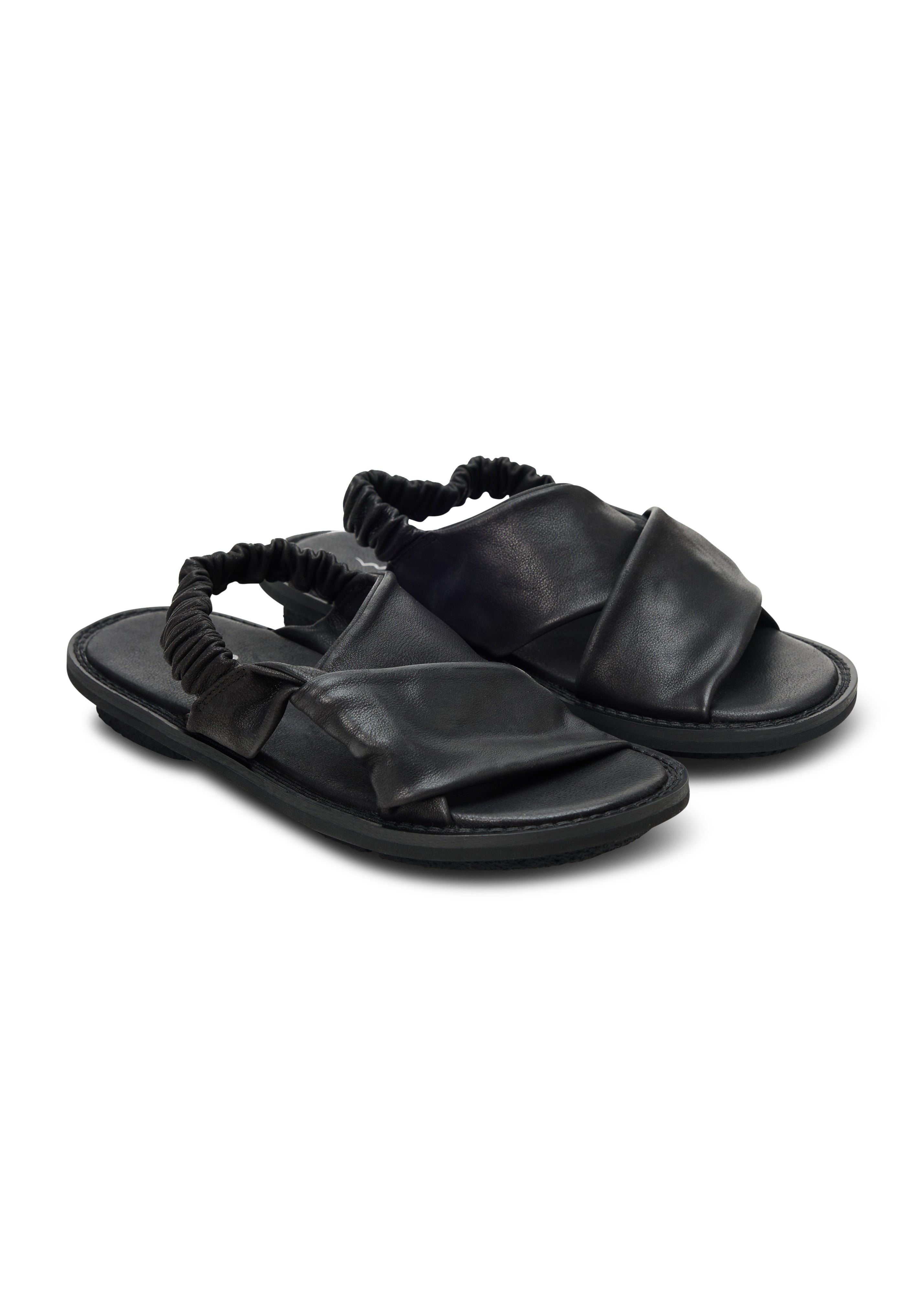 Women's leather sandals with a back elastic strap, black