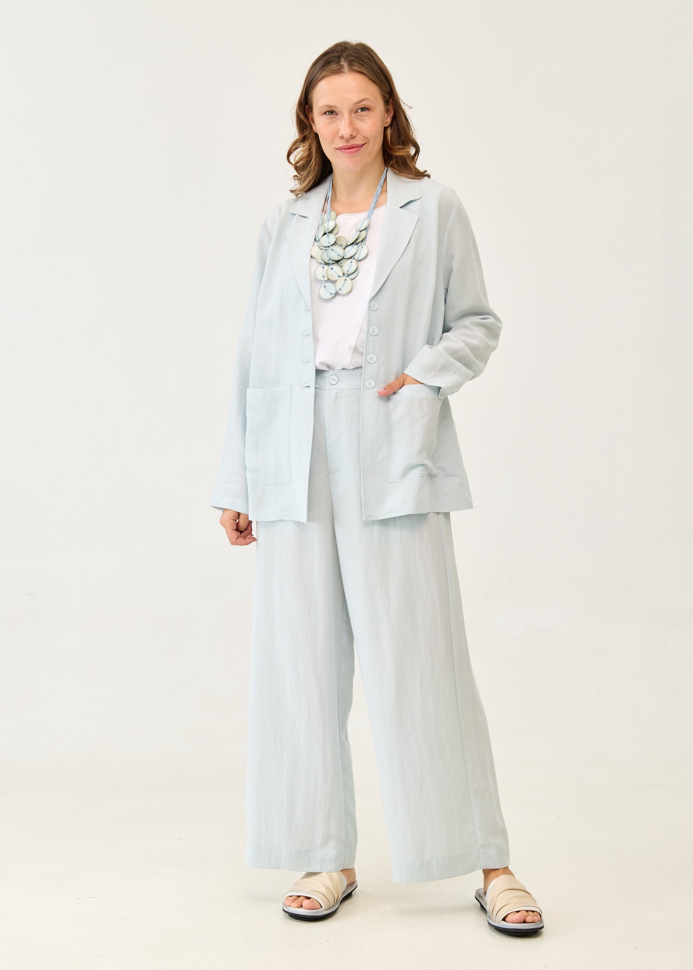 Light Blue Linen Wide Leg Pants